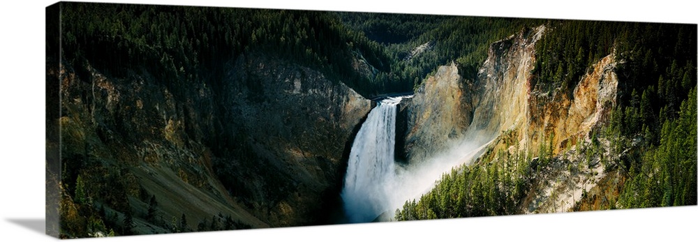 High angle view of a waterfall in a forest, Lower Falls, Yellowstone River, Yellowstone National Park, Wyoming, USA.