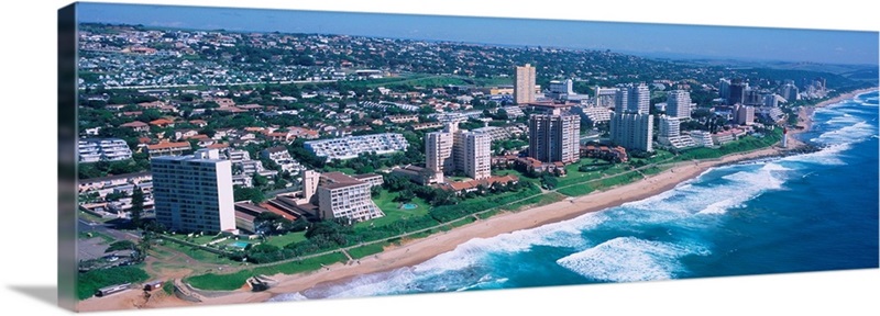 High angle view of buildings at the beachfront, Durban, South Africa ...