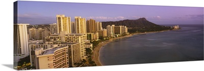 High angle view of buildings at the waterfront, Waikiki Beach, Honolulu, Oahu, Hawaii