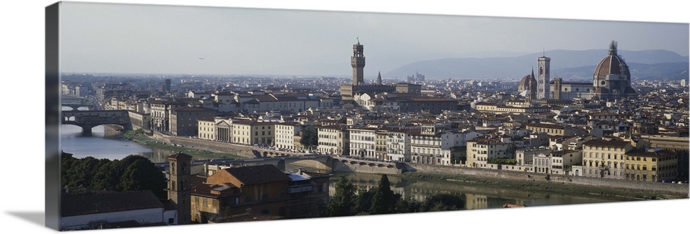 High angle view of buildings in a city, Arno River, Florence, Tuscany, Italy