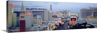 High angle view of buildings in a city, The Strip, Las Vegas, Nevada