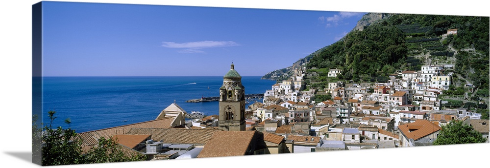 High angle view of buildings near the sea, Amalfi, Amalfi Coast, Salerno, Campania, Italy