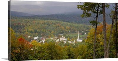 High angle view of buildings, Stowe, Vermont