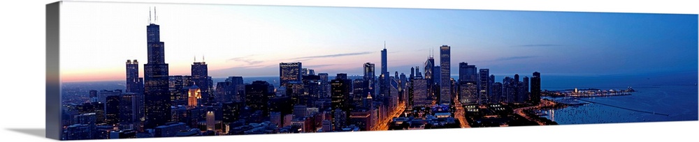 High angle view of a city at dusk, Chicago, Cook County, Illinois, USA