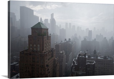 High Angle View Of Cityscape During Rain, Manhattan, New York City, New York, USA