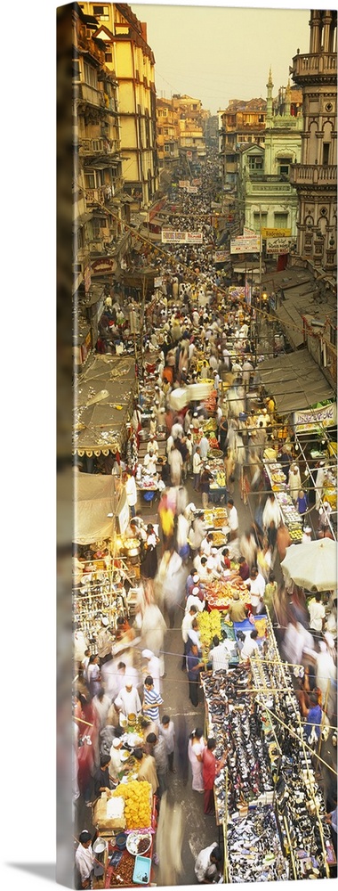 High angle view of crowd at a street market, Mumbai, India