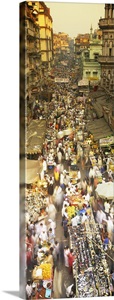 High angle view of crowd at a street market, Mumbai, India image thumbnail