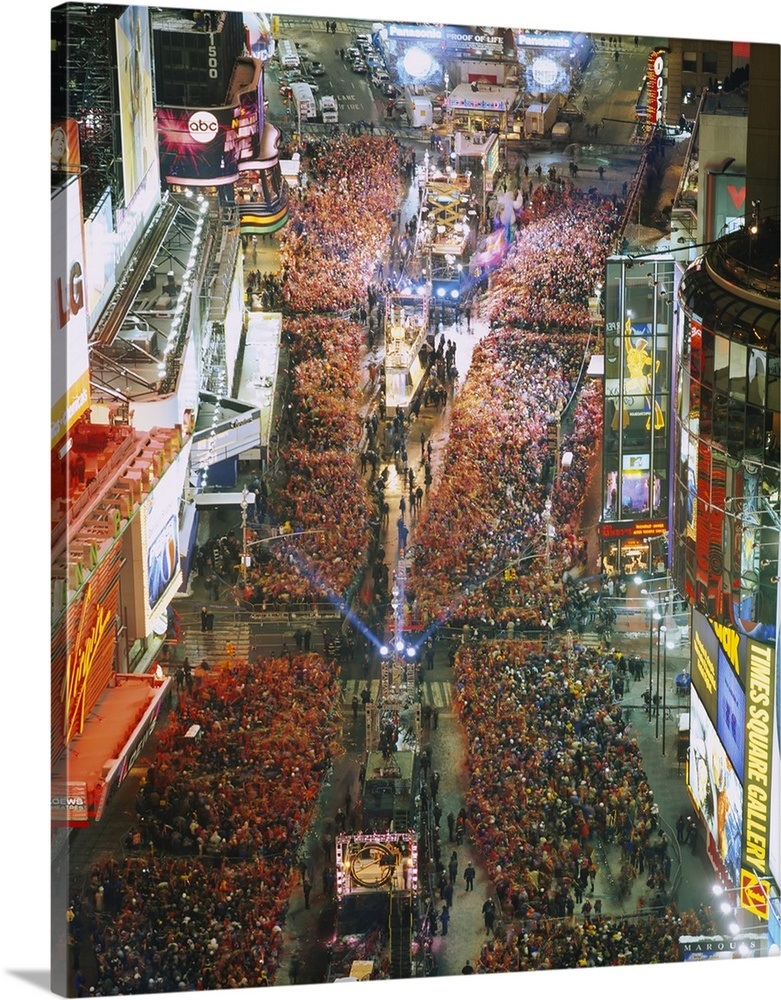 High Angle View Of Crowd On The Street Celebrating New Years Eve Times Square Manhattan New 