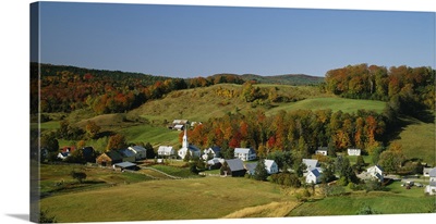 High angle view of houses on a landscape, Corinth, Vermont