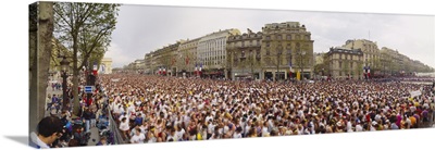 High angle view of marathon runners, Paris, France