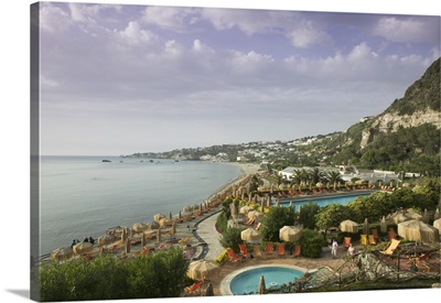 High angle view of pools near the beach, Forio, Ischia, Naples, Campania, Italy