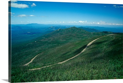 High angle view of road winding through Adirondack Mountain Range, Whiteface Mountain, New York