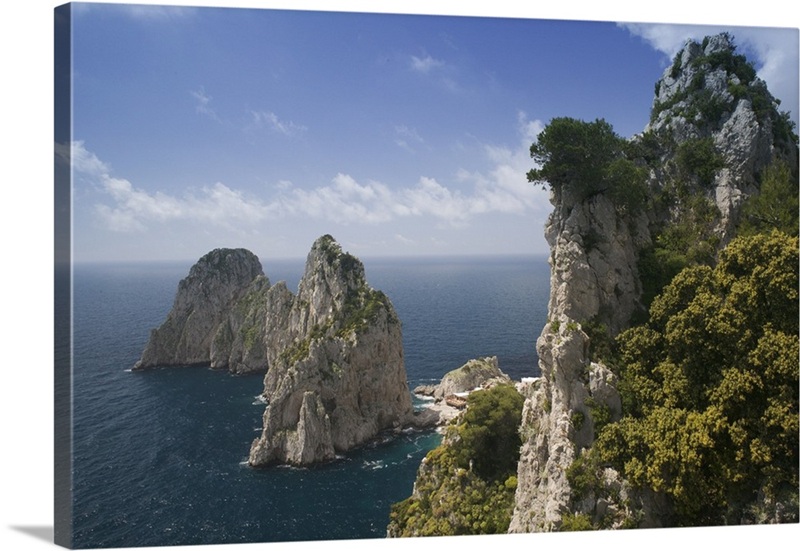 High angle view of rock formations in the sea, Capri, Bay of Naples ...