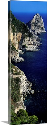 High angle view of rock formations on the coast, Faraglioni, Capri, Italy