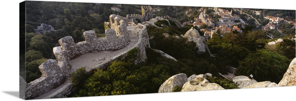 High angle view of ruins of a castle, Castelo Dos Mouros, Sintra, Portugal