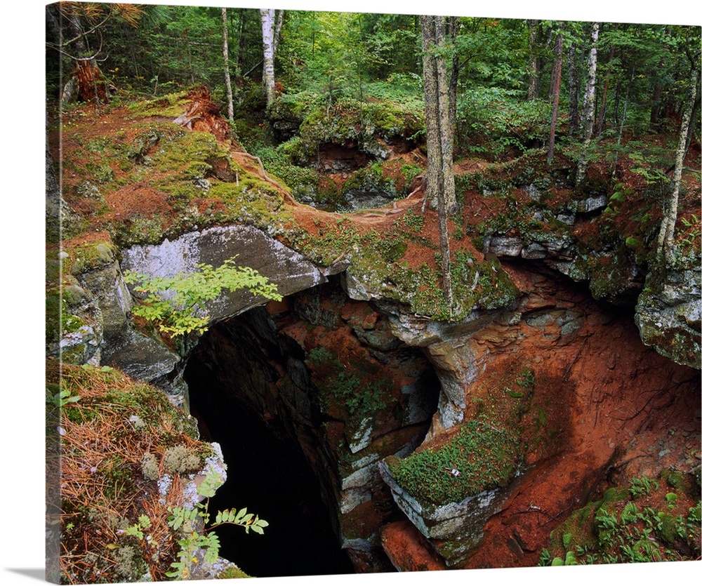 High angle view of sand cave opening, Apostle Islands National Lakeshore, Lake Superior, Wisconsin