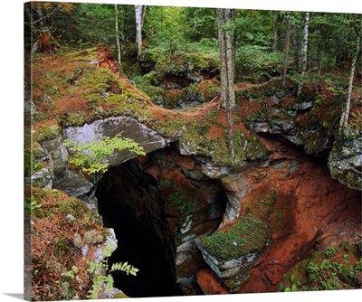 High angle view of sand cave opening, Apostle Islands National Lakeshore, Lake Superior, Wisconsin
