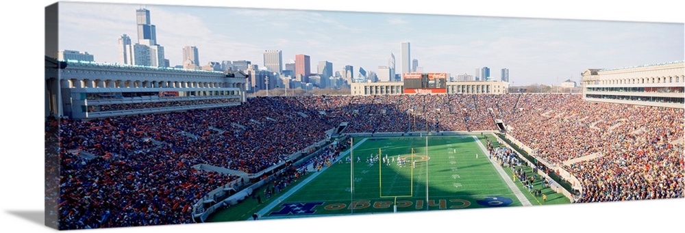 High angle view of spectators in a stadium, Soldier Field (before 2003  renovations), Chicago, Illinois Solid-Faced Canvas Print
