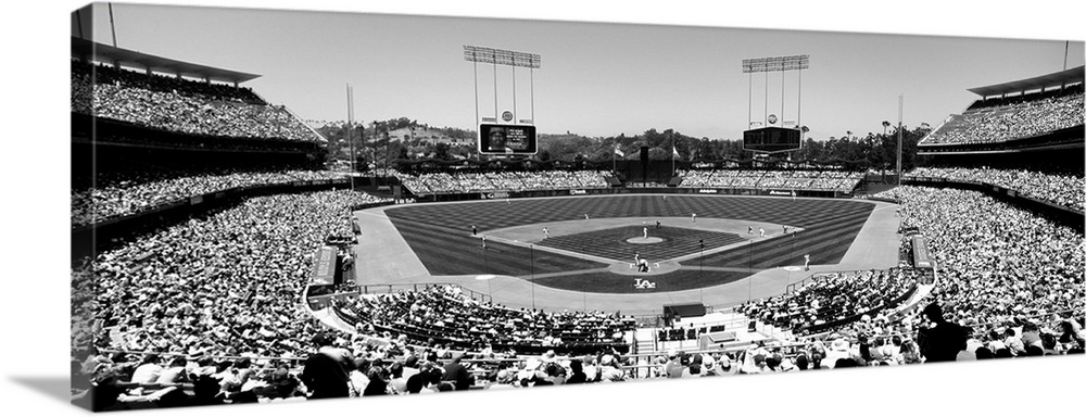 High angle view of spectators watching a baseball match, Dodgers vs. Angels, Dodger Stadium, City of Los Angeles, Californ...