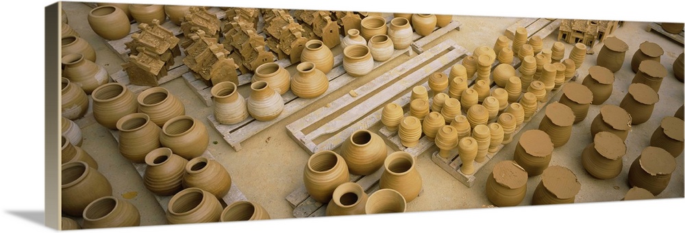 High angle view of terracotta pots, Hanoi, Vietnam