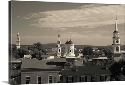 High angle view of town churches, Frederick, Frederick County, Maryland