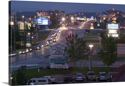 High angle view of traffic moving on a highway at dusk, Route 76, Country Music Boulevard, Branson, Missouri