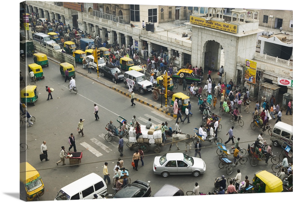 High angle view of traffic on a road, HC Sen Road, Chandni Chowk, Old Delhi, Delhi, India