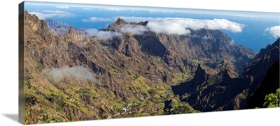 High angle view of valley with mountains, Santo Antao, Cape Verde