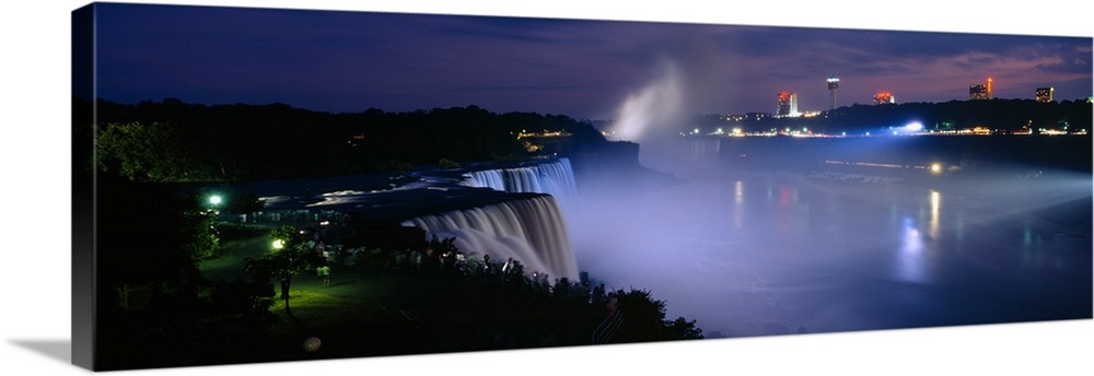 High angle view of waterfalls at night, American Falls, Niagara Falls, New York State