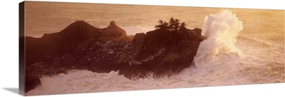 High angle view of waves breaking at the coast, Big Sur, California,