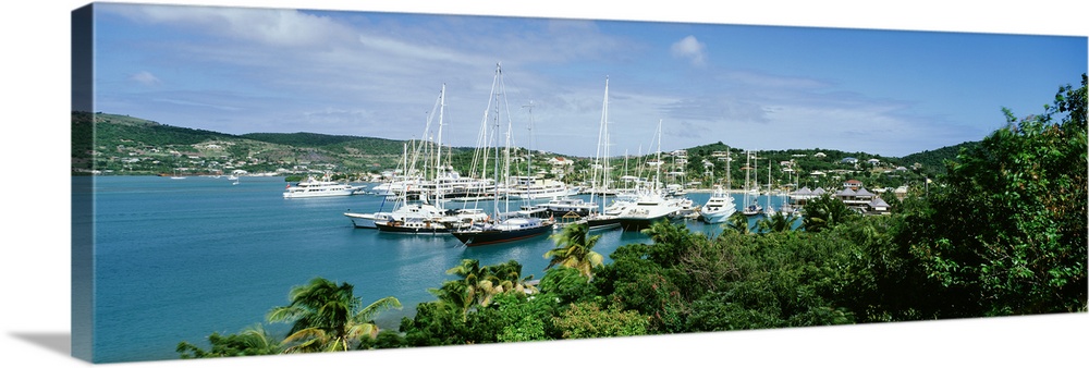 High angle view of yachts in a harbor, English Harbor, Antigua, Caribbean Islands