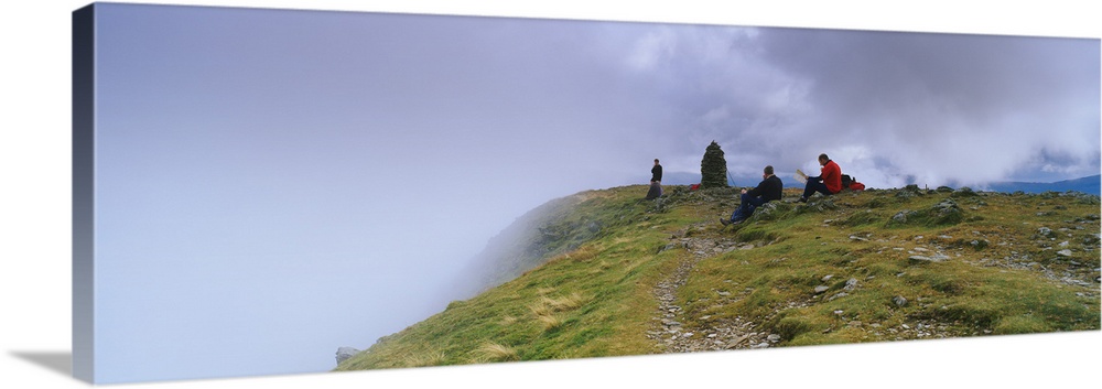 Hikers on a hill, Dale Head, English Lake District, Cumbria, England