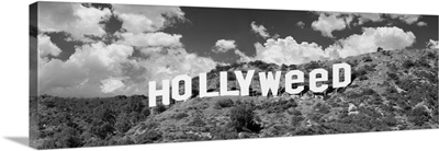 Hollywood Sign changed to Hollyweed, at Hollywood Hills, Los Angeles, California