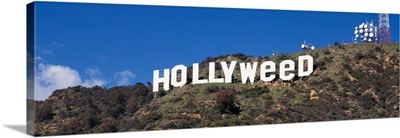 Hollywood Sign changed to Hollyweed, at Hollywood Hills, Los Angeles, California
