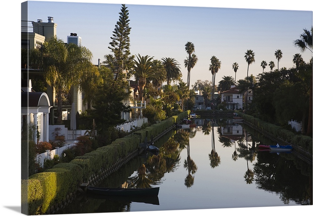 Homes along a canal, Venice, Los Angeles, California, USA