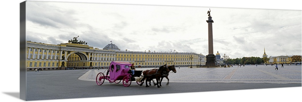 Horsedrawn carriage in front of the General Staff Building, State Hermitage Museum, Winter Palace, Palace Square, St. Pete...