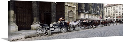 Horsedrawn carriages at a town square, Stephansplatz, Vienna, Austria