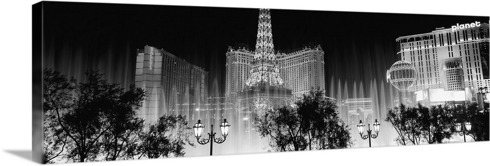 Hotels in a city lit up at night, The Strip, Las Vegas, Nevada