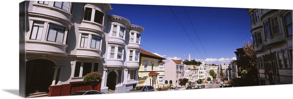 Houses along a street, Coit Tower, Union Street, San Francisco, California
