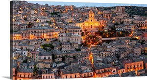 Houses in a town on a hill, Cathedral Of San Giorgio, Modica, Sicily, Italy image thumbnail