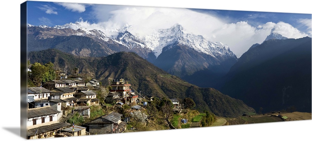 Houses in a town on a hill, Ghandruk, Annapurna Range, Himalayas, Nepal