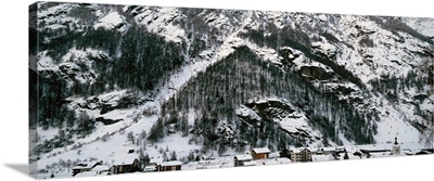 Houses in a village in winter, Tasch, Valais Canton, Switzerland