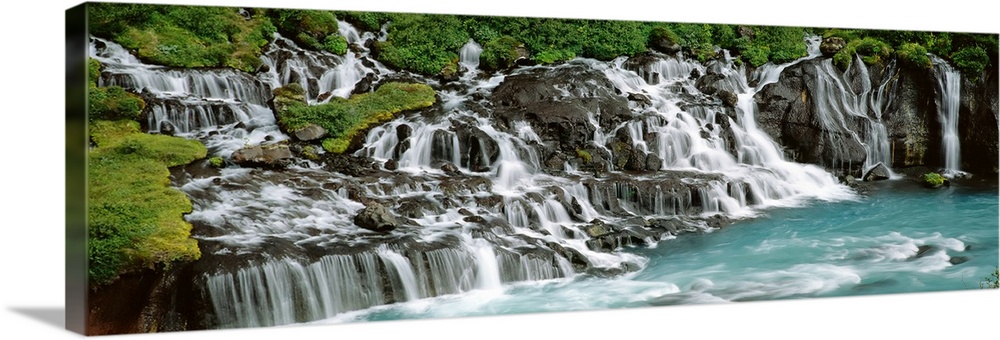 Iceland, Hraunfoss Waterfall, Waterfall in a forest