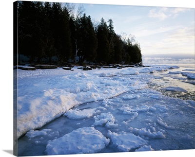 Icy Lake Michigan shoreline, Newport Bay, Newport State Park, Wisconsin