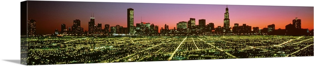 Illinois, Chicago, High angle view of the city at night