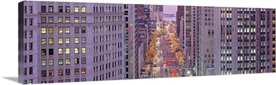 Illinois, Chicago, Michigan Avenue, Aerial view of an urban street