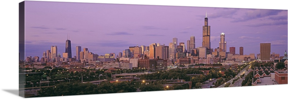 Illinois, Chicago, View of a cityscape at twilight