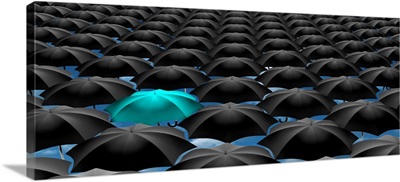 Infinite umbrellas with a blue one