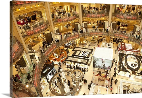 Interiors of A Shopping Mall, Galeries Lafayette, Paris, Ile de France, France | Large Solid-Faced Canvas Wall Art Print | Great Big Canvas