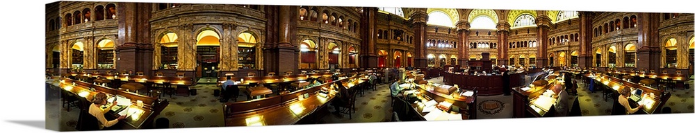 Interiors of the main reading room of a library, Library Of Congress, Washington DC,